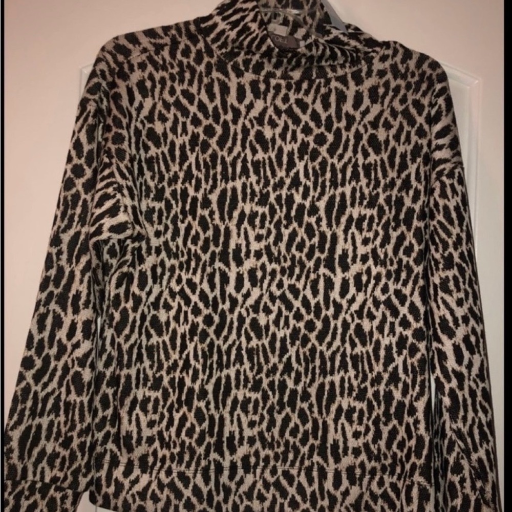 LOFT Animal Print Blouse - Black and Cream